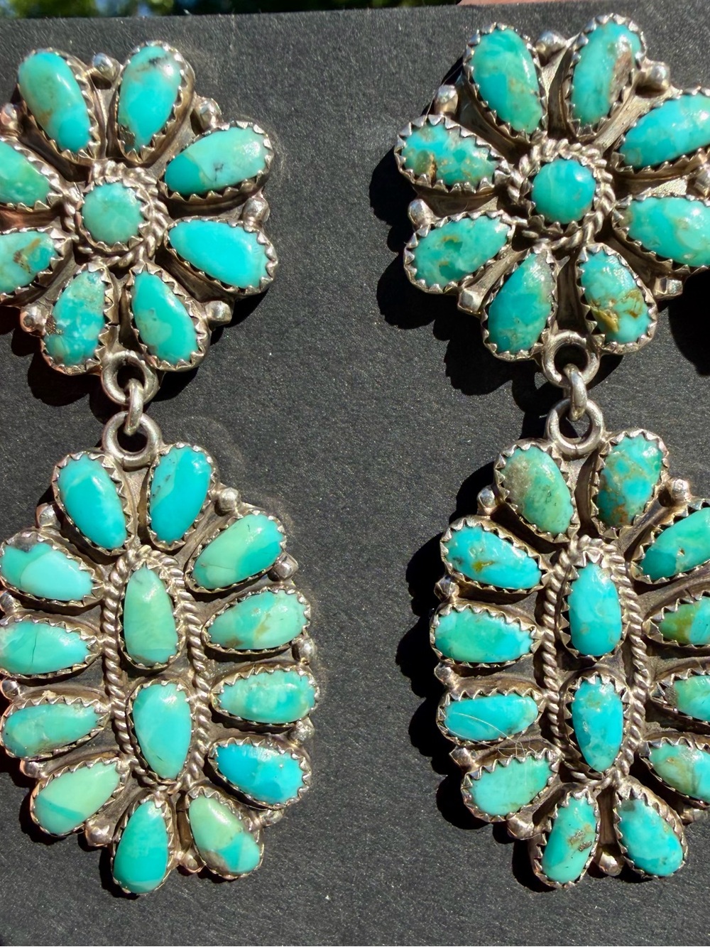 Petit Point Cluster Turq. Earrings, Artist Stamped - Orville Manygoats